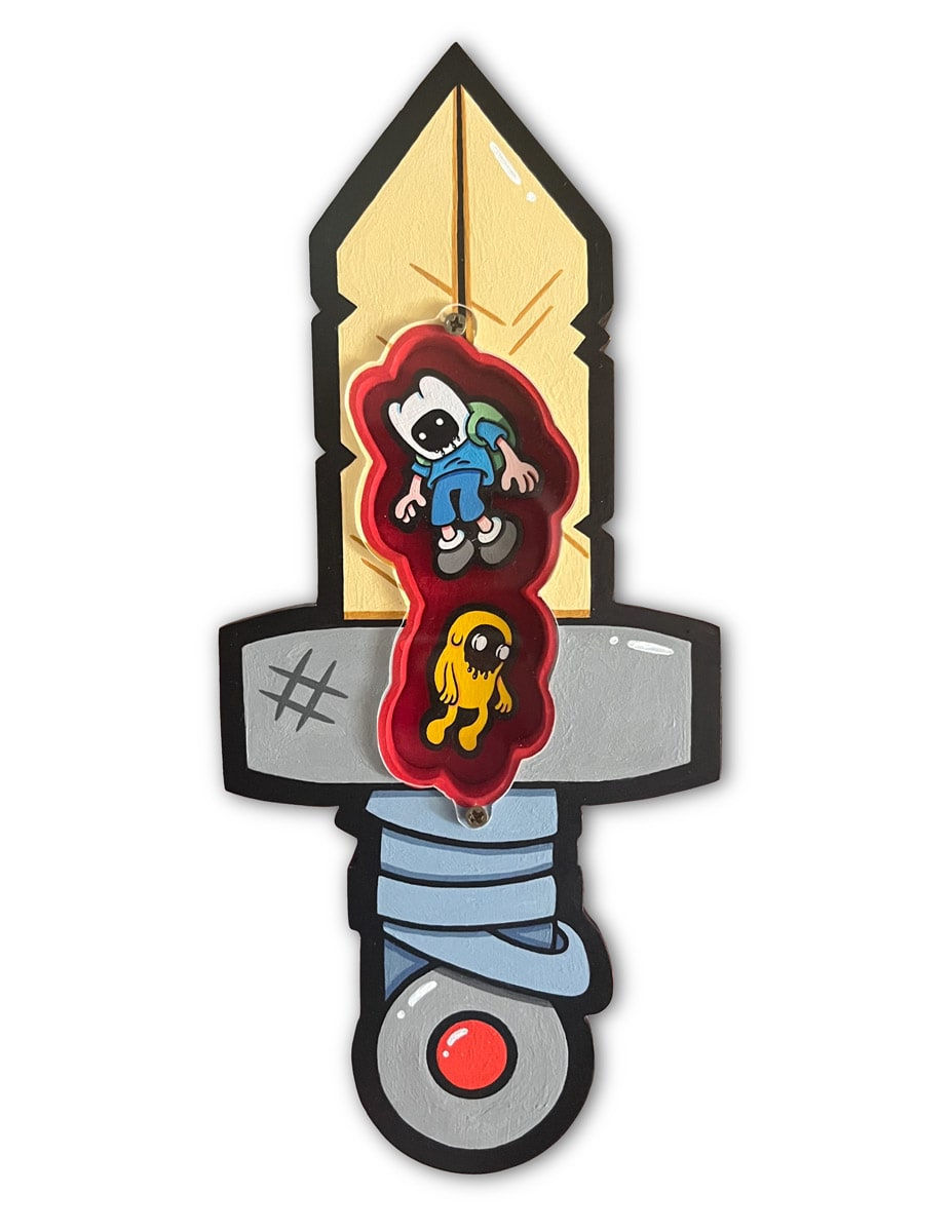 sword with characters from adventure time on it