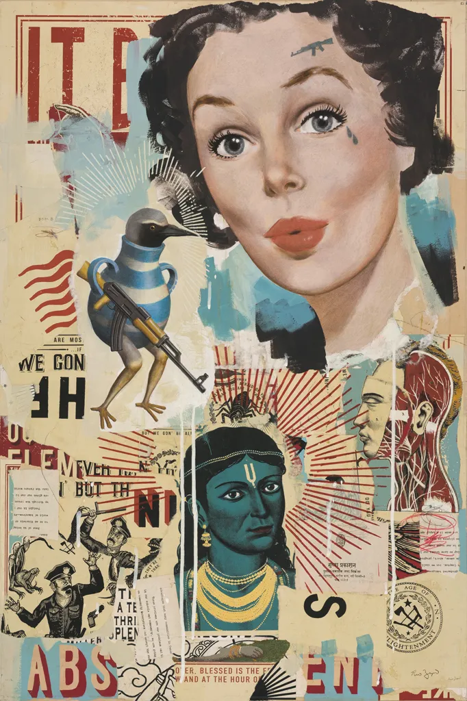 Painting featuring a collage like technique by Ravi Zupa