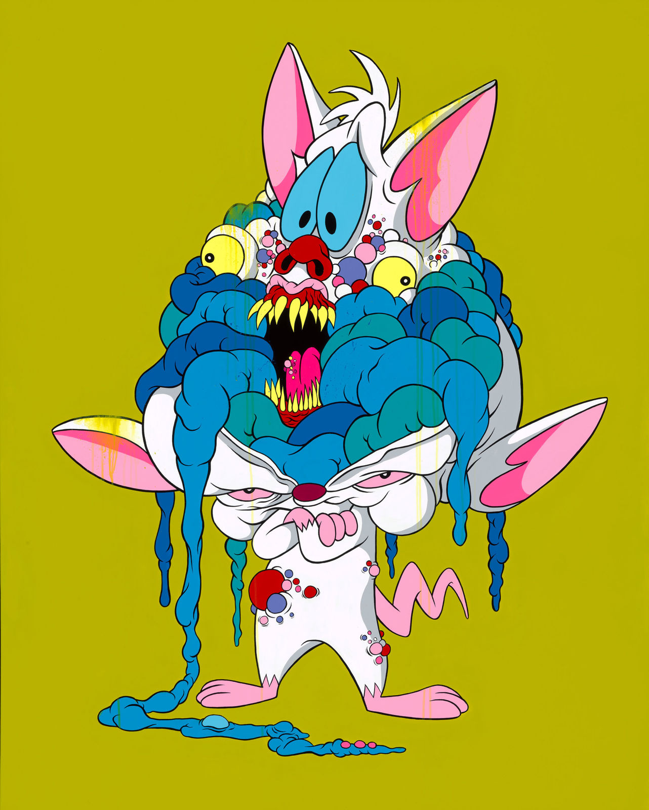 Painting of Pinky coming out of the Brain's head by Alex Pardee