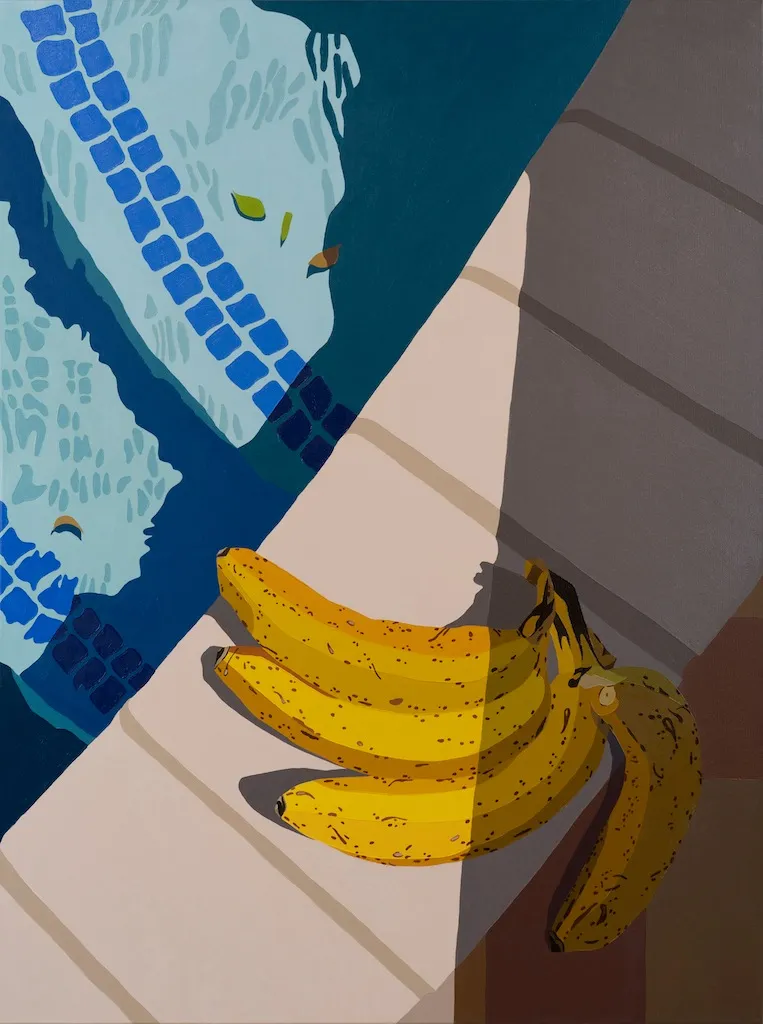 Natalia Juncadella painting of pool steps, shadows and bananas