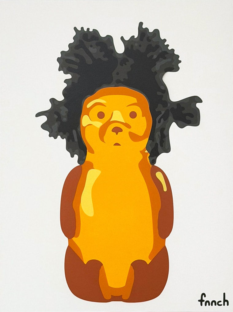 painting of a honey bear with the hair of basquiat