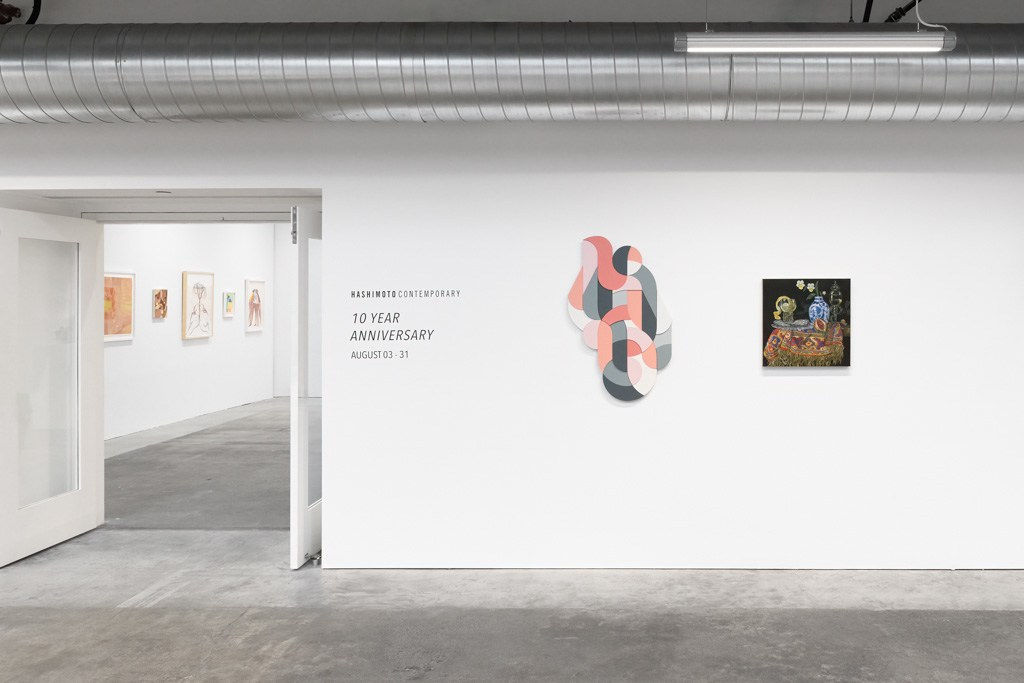 installation view of Scott Albrecht's painted wood sculpture for Hashimoto's 10 Year Anniversary