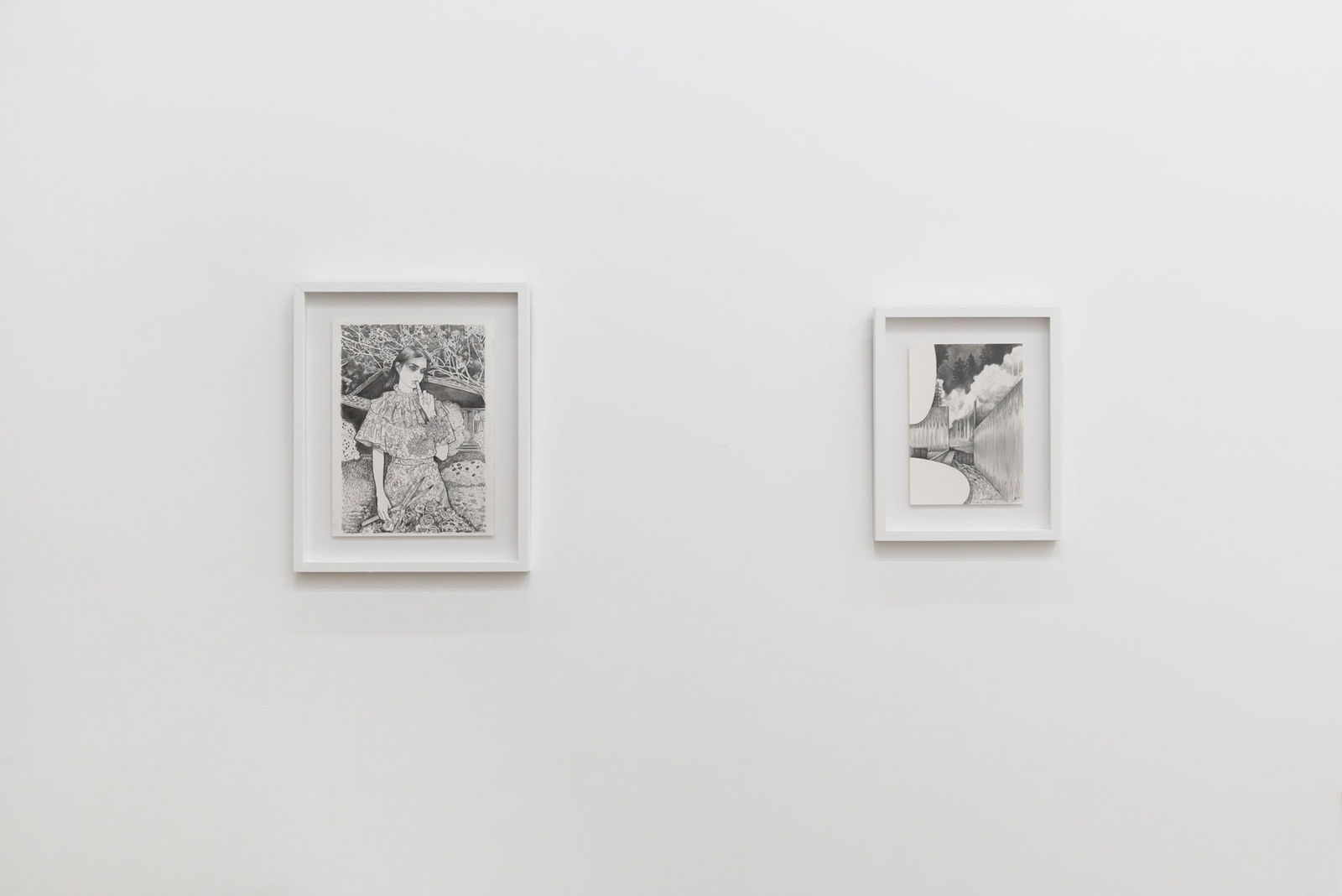 Installation photo of Martine Johanna's drawings at Hashimoto Contemporary Los Angeles