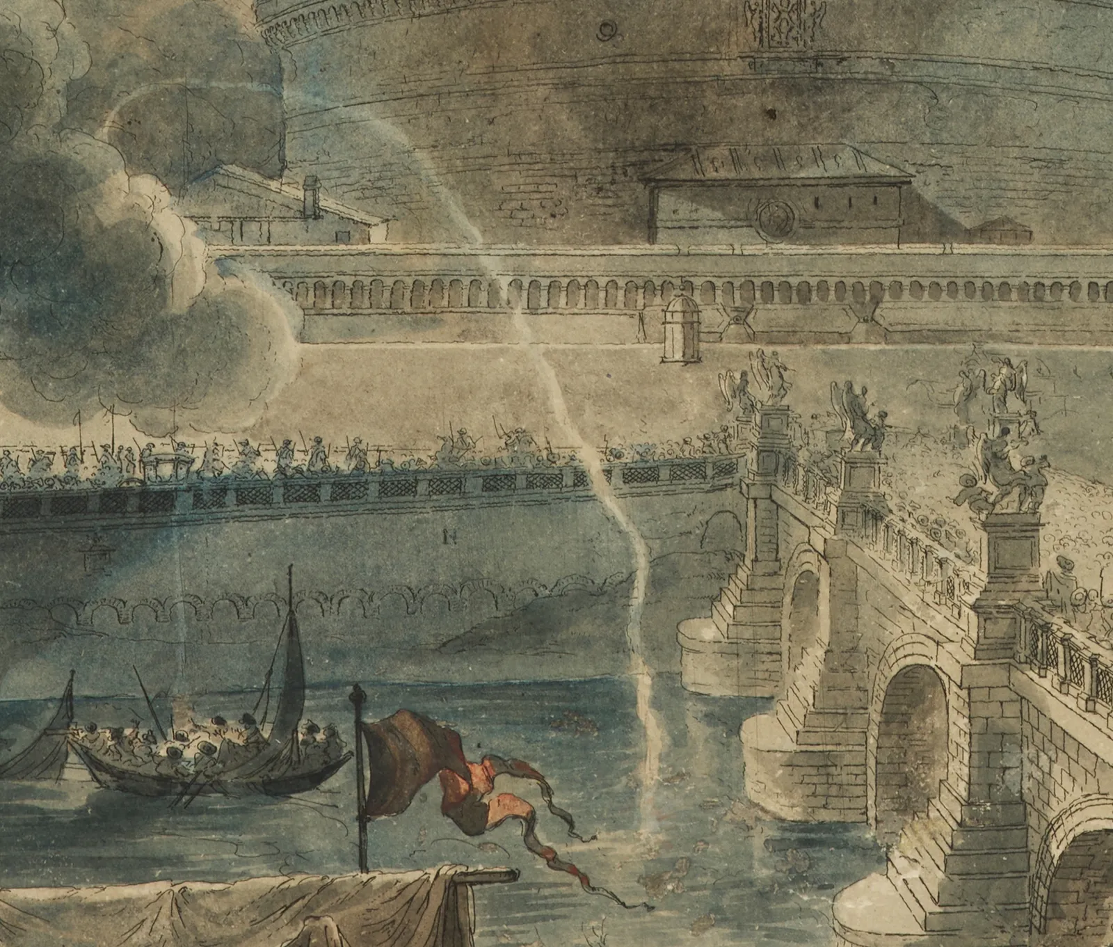 Louis-Jean Desprez, The Girandola above the Castel Sant'Angelo/ La Girandole au-dessus du Château Saint-Ange, 1781-1784