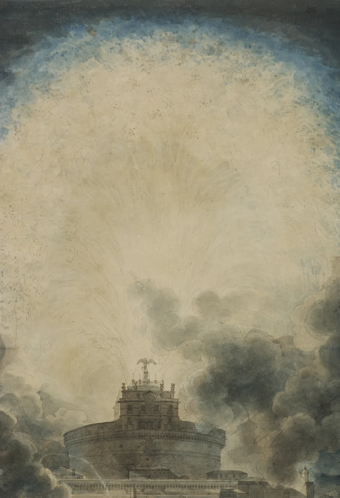 Louis-Jean Desprez, The Girandola above the Castel Sant'Angelo/ La Girandole au-dessus du Château Saint-Ange, 1781-1784