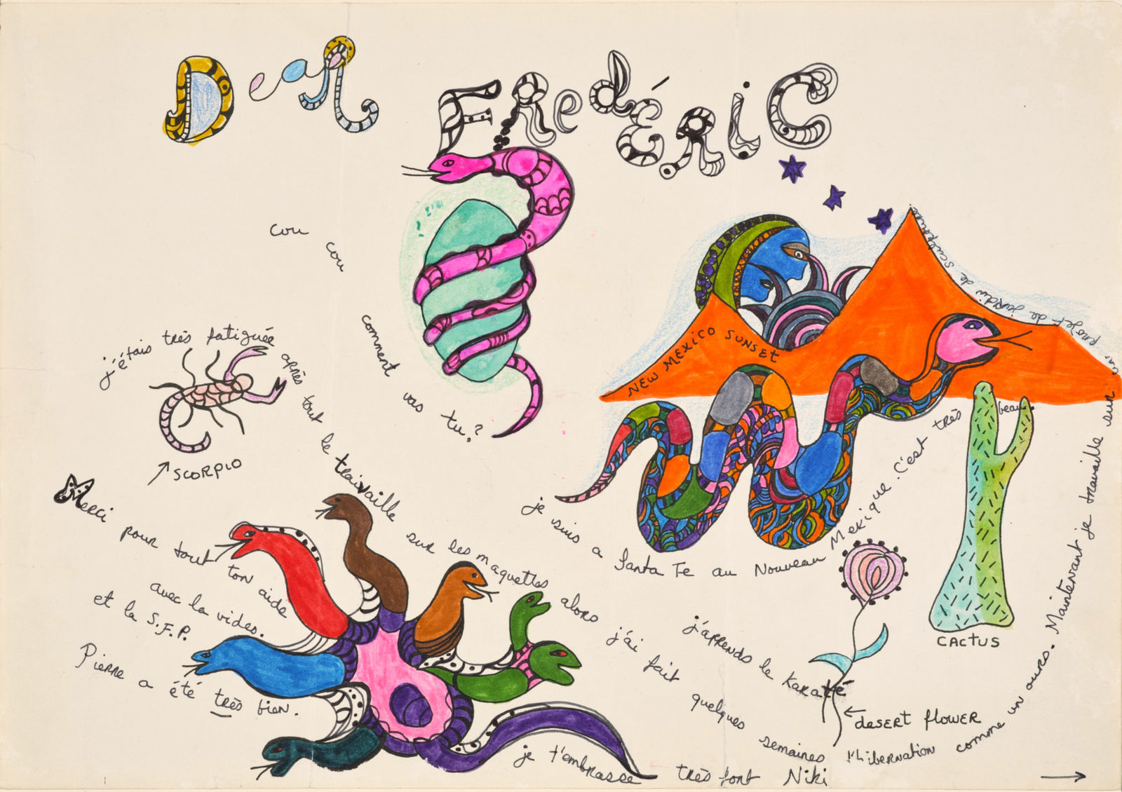 Niki de Saint Phalle, New Mexico Sunset (letter to Frédéric Rossif)/ New Mexico Sunset (lettre à Frédéric Rossif), 1975-1976