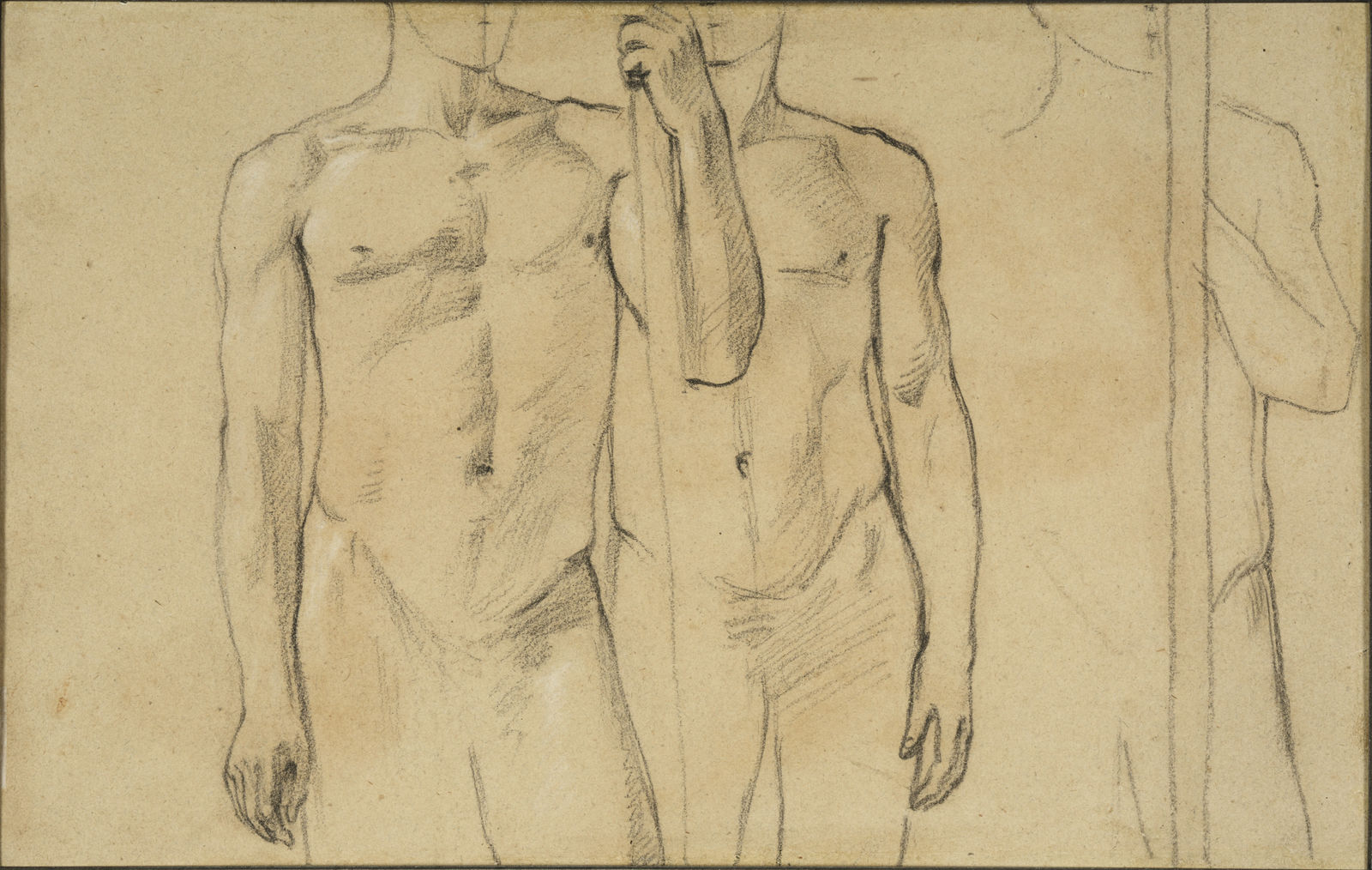 Sir Lawrence Alma-Tadema, Three Studies Of Drapery For The Contrary Oracle (recto); Study of Nude Men (verso)/ Trois études de draperie pour l'Oracle défavorable (recto); Etude d'hommes nus (verso) , 1857-1858