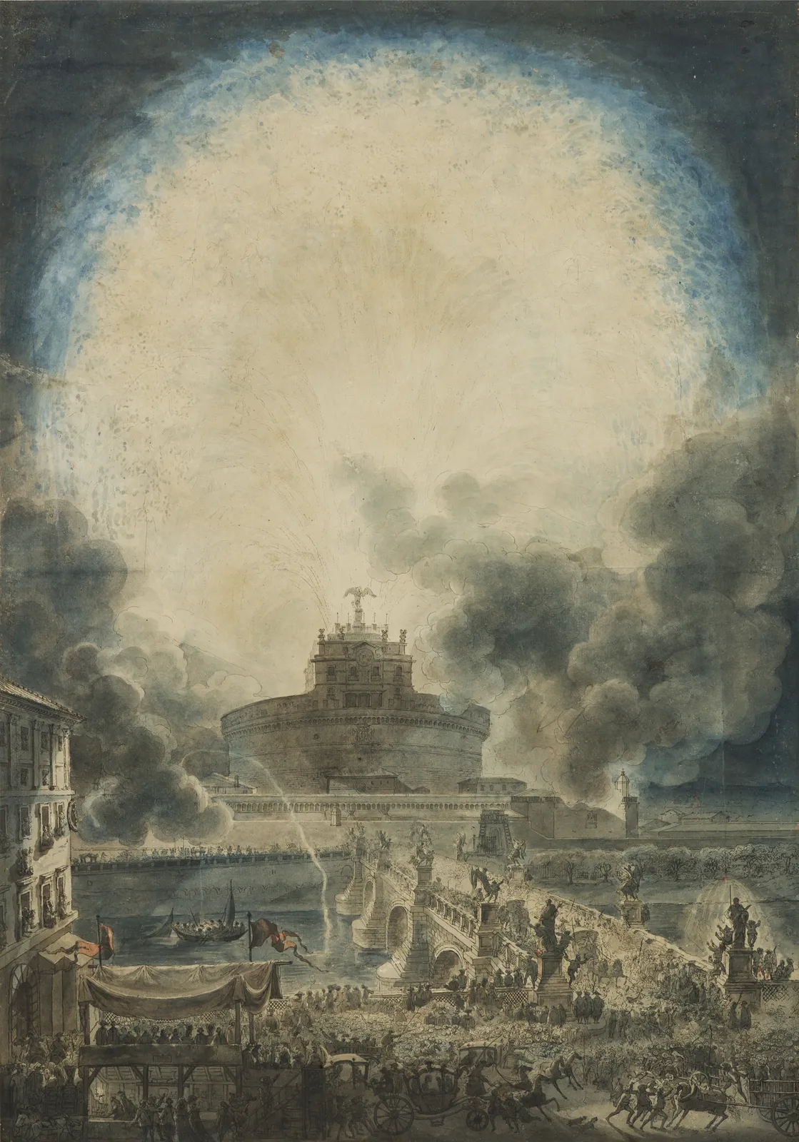 Louis-Jean Desprez, The Girandola above the Castel Sant'Angelo/ La Girandole au-dessus du Château Saint-Ange, 1781-1784