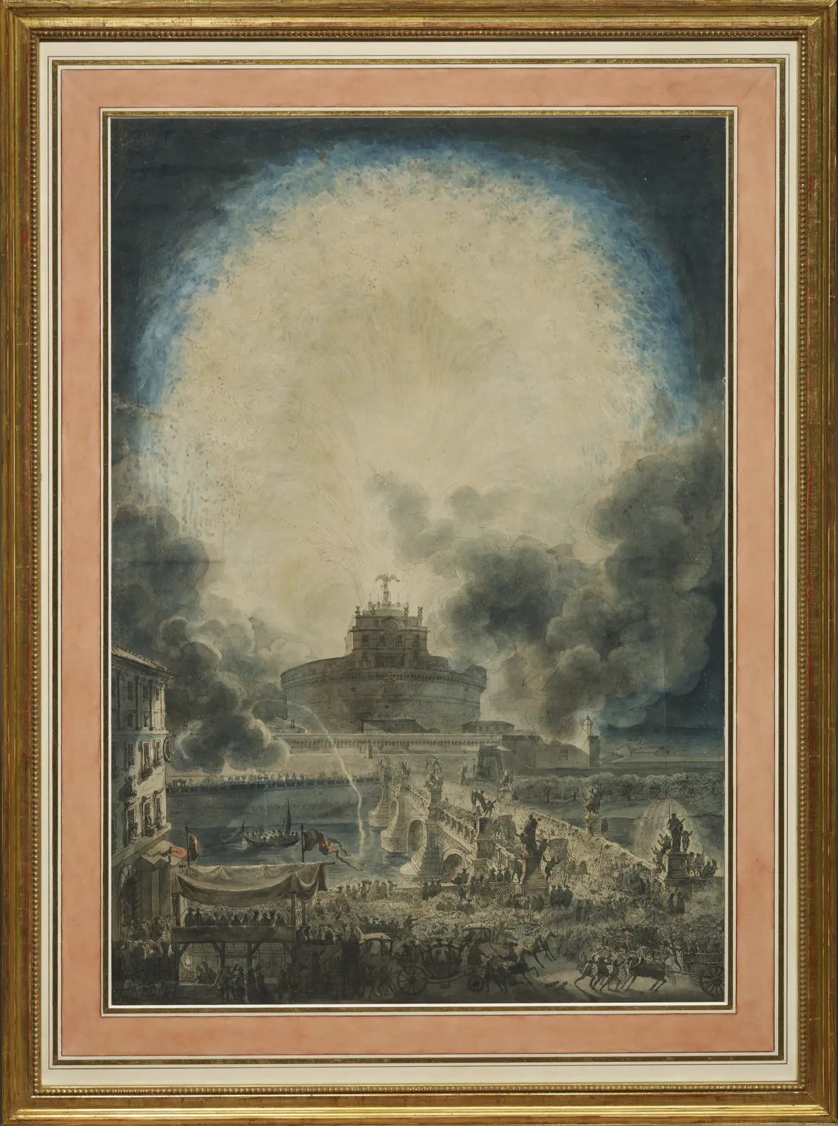 Louis-Jean Desprez, The Girandola above the Castel Sant'Angelo/ La Girandole au-dessus du Château Saint-Ange, 1781-1784