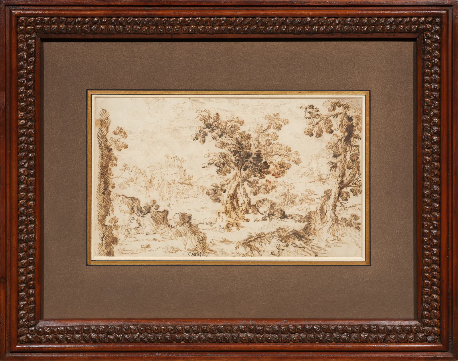 Giulio Parigi, Rocky Landscape with Trees and Temple Ruins / Paysage rocheux arboré avec les ruines d'un temple, ca. 1615