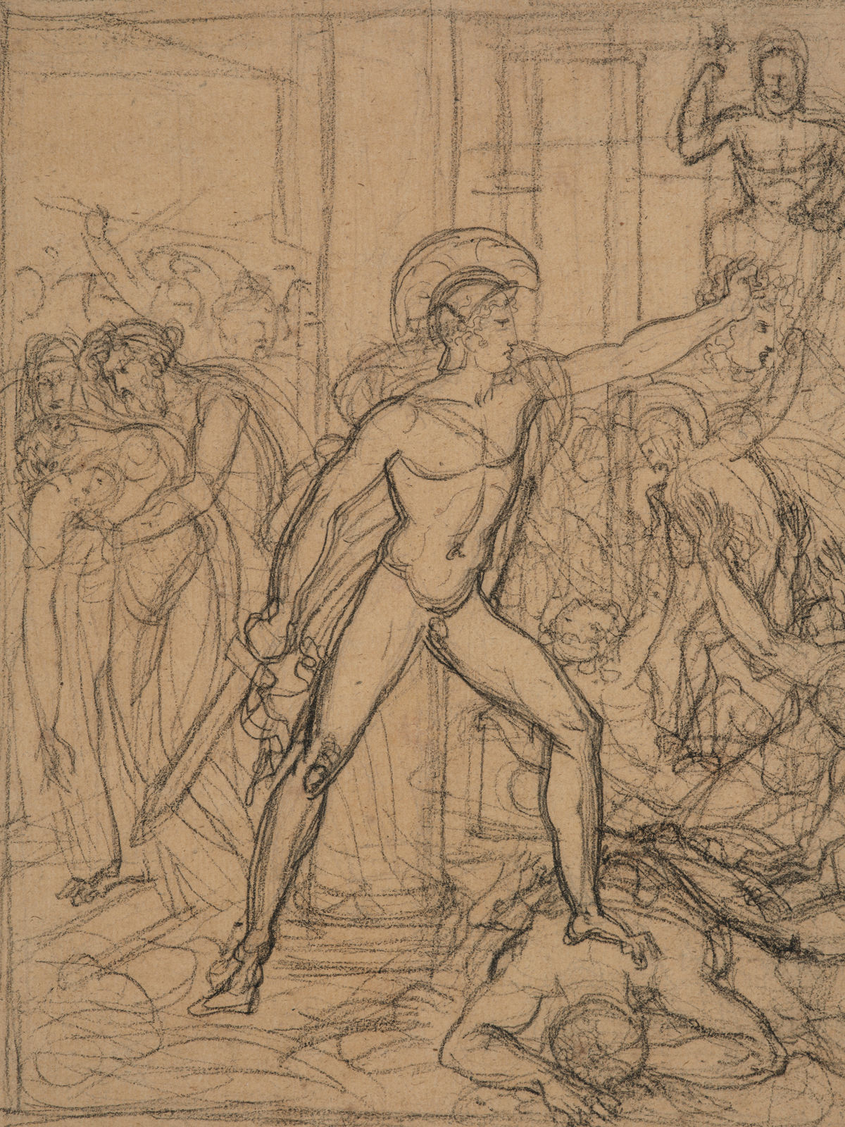 Anne-Louis Girodet de Roussy-Trioson, Perseus brandishing Medusa's Head to fight Phineas' Supporters/ Persée brandissant la tête de Méduse pour combattre les partisans de Phinée, ca. 1800-1810