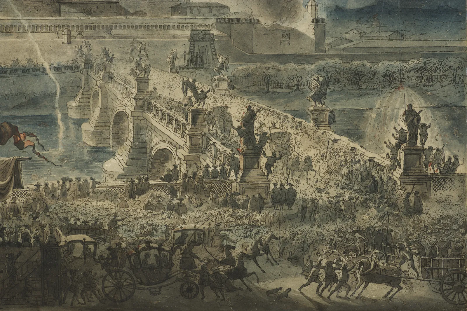 Louis-Jean Desprez, The Girandola above the Castel Sant'Angelo/ La Girandole au-dessus du Château Saint-Ange, 1781-1784