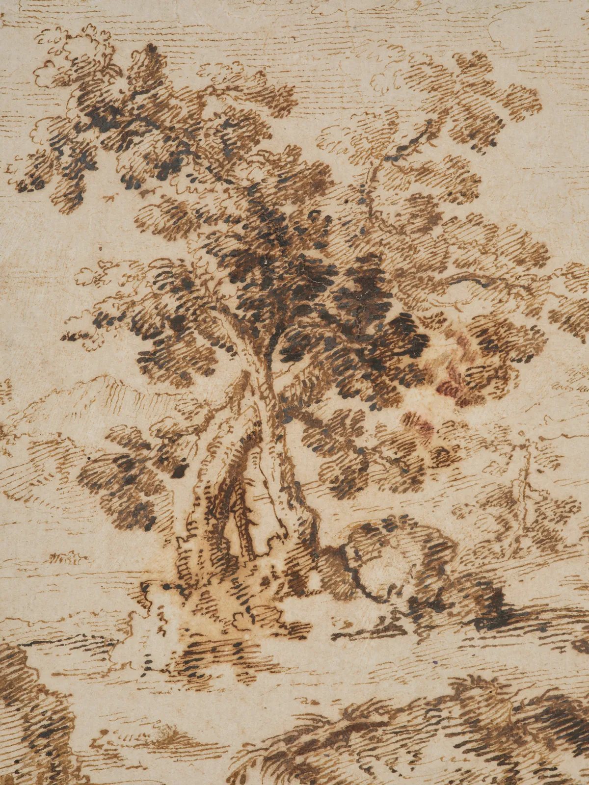 Giulio Parigi, Rocky Landscape with Trees and Temple Ruins / Paysage rocheux arboré avec les ruines d'un temple, ca. 1615