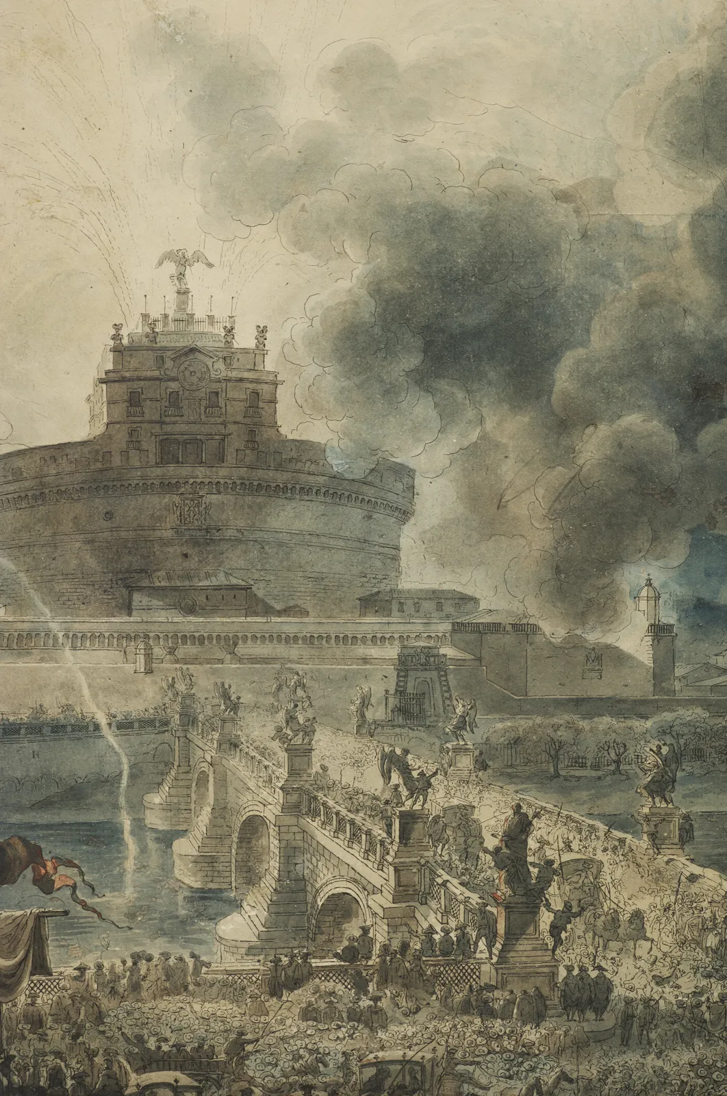 Louis-Jean Desprez, The Girandola above the Castel Sant'Angelo/ La Girandole au-dessus du Château Saint-Ange, 1781-1784