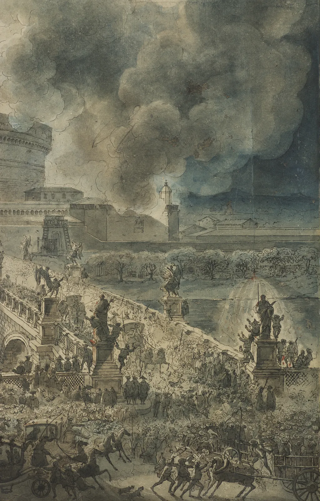 Louis-Jean Desprez, The Girandola above the Castel Sant'Angelo/ La Girandole au-dessus du Château Saint-Ange, 1781-1784