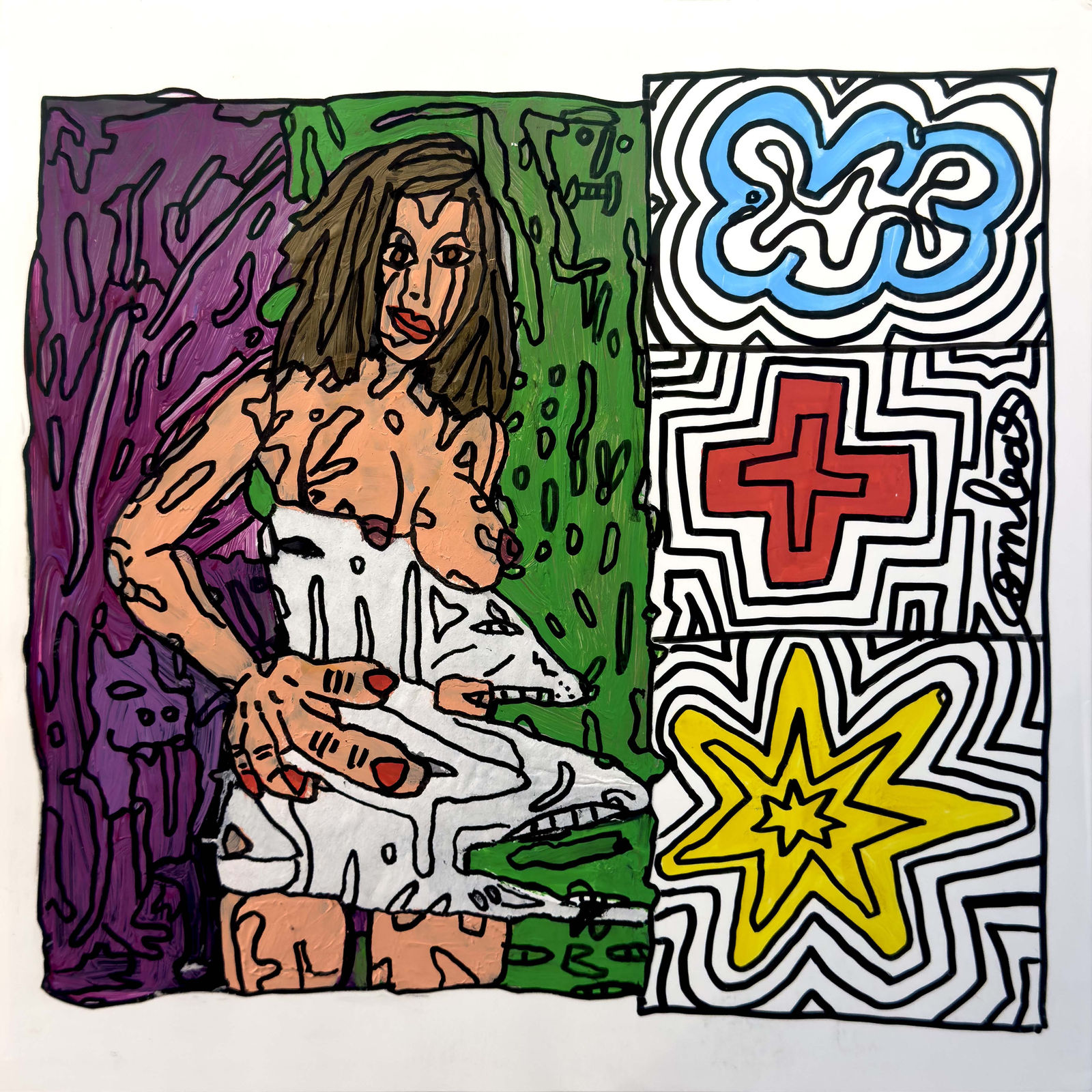 Robert Combas, DANS LE CIEL TOUT EST NET AVEC QUAND MÊME UN PEU DE NUAGES. UN MÉLANGE DE RESSENTI DANS L'ATMOSPHÈRE ET SUR LE CORPS., 2025