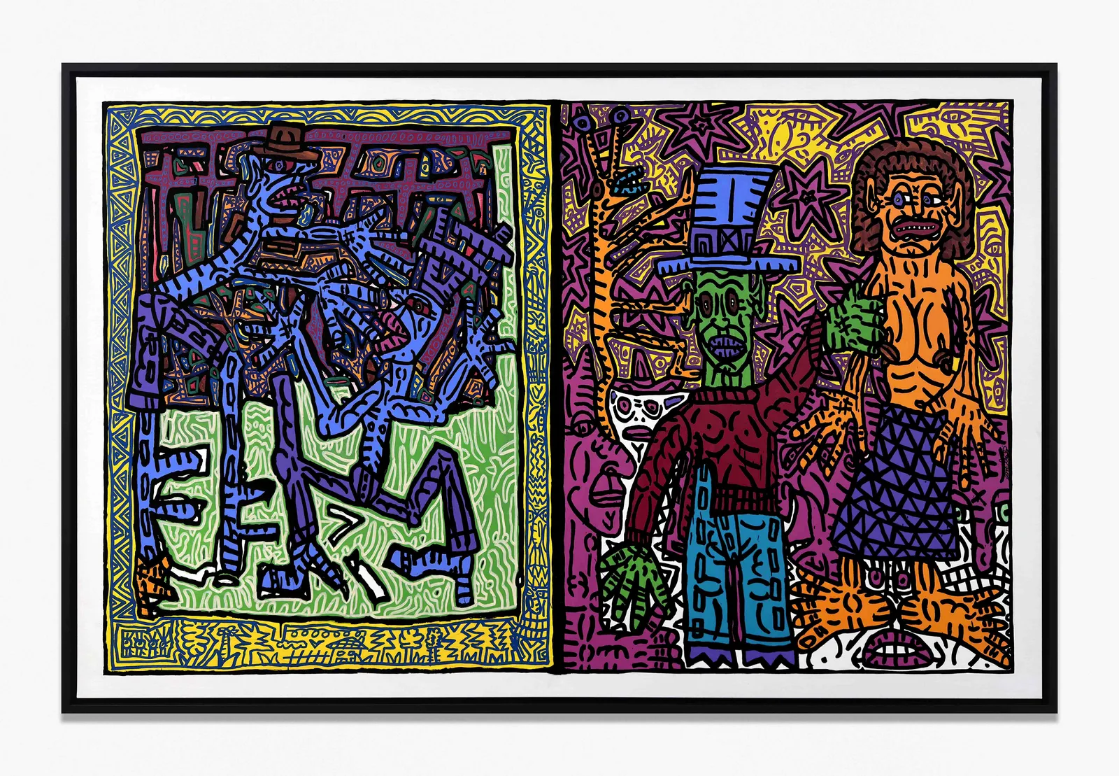 Robert Combas, C'EST PAREIL, C'EST LA MÊME HISTOIRE. COUPLE REGARDANT DEUX TYPES AVEC CHAPEAUX SE TAPANT SUR LA GUEULE. CONFLITS DE COUPLES, CONFLITS DE MECS, C'EST TOUJOURS PAREIL., 2026