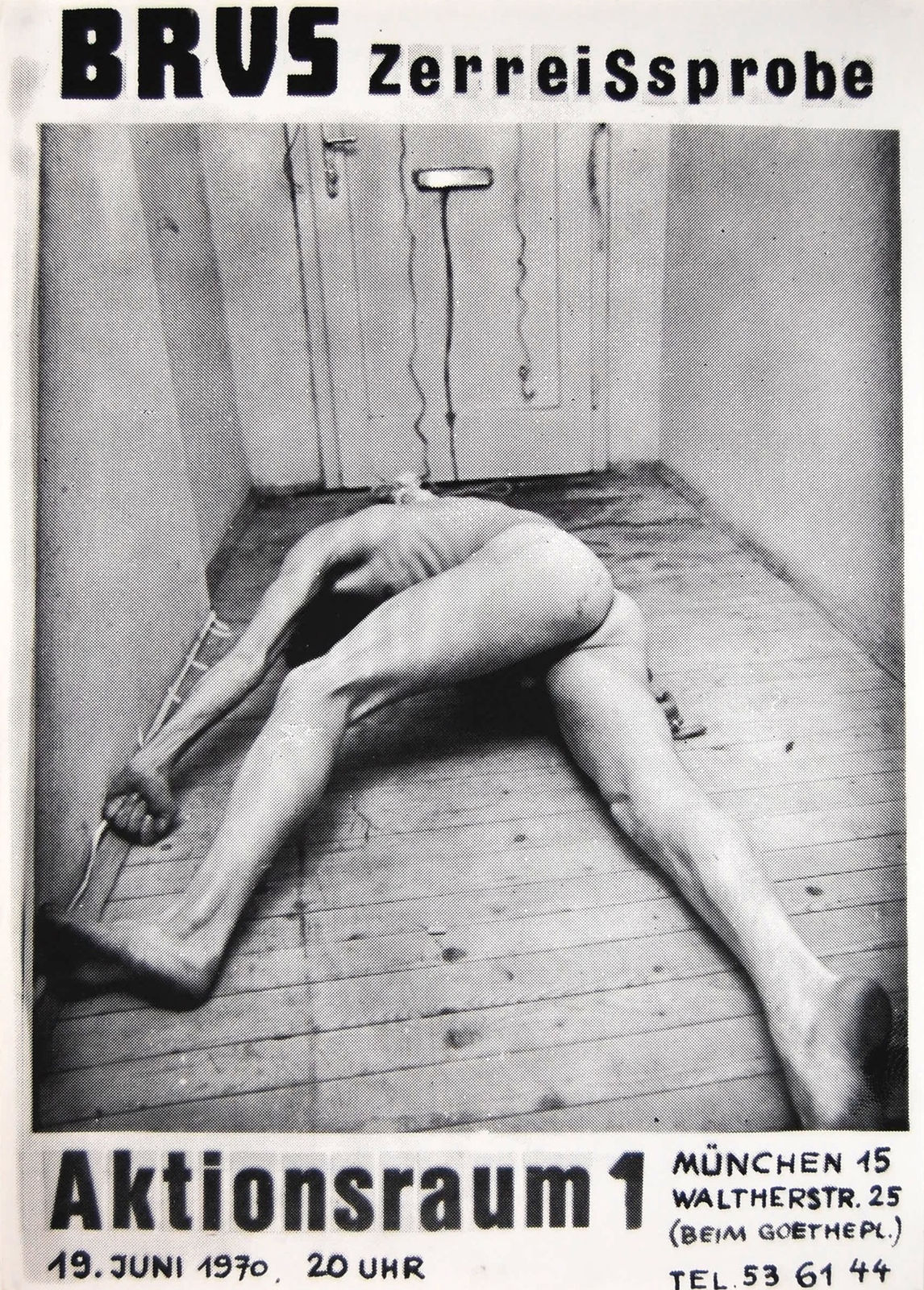 Poster from Aktionsraum 1, nude man laying prone on floor