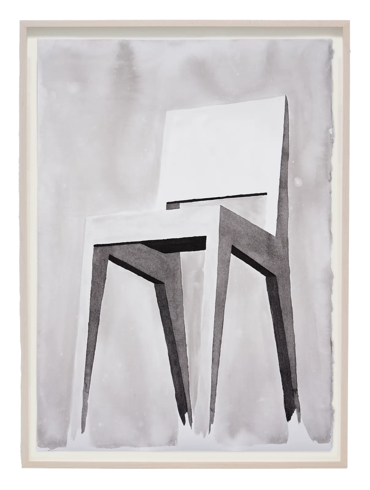 Framed ink drawing of a simple wooden chair