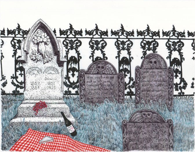 Drawing of tombstones