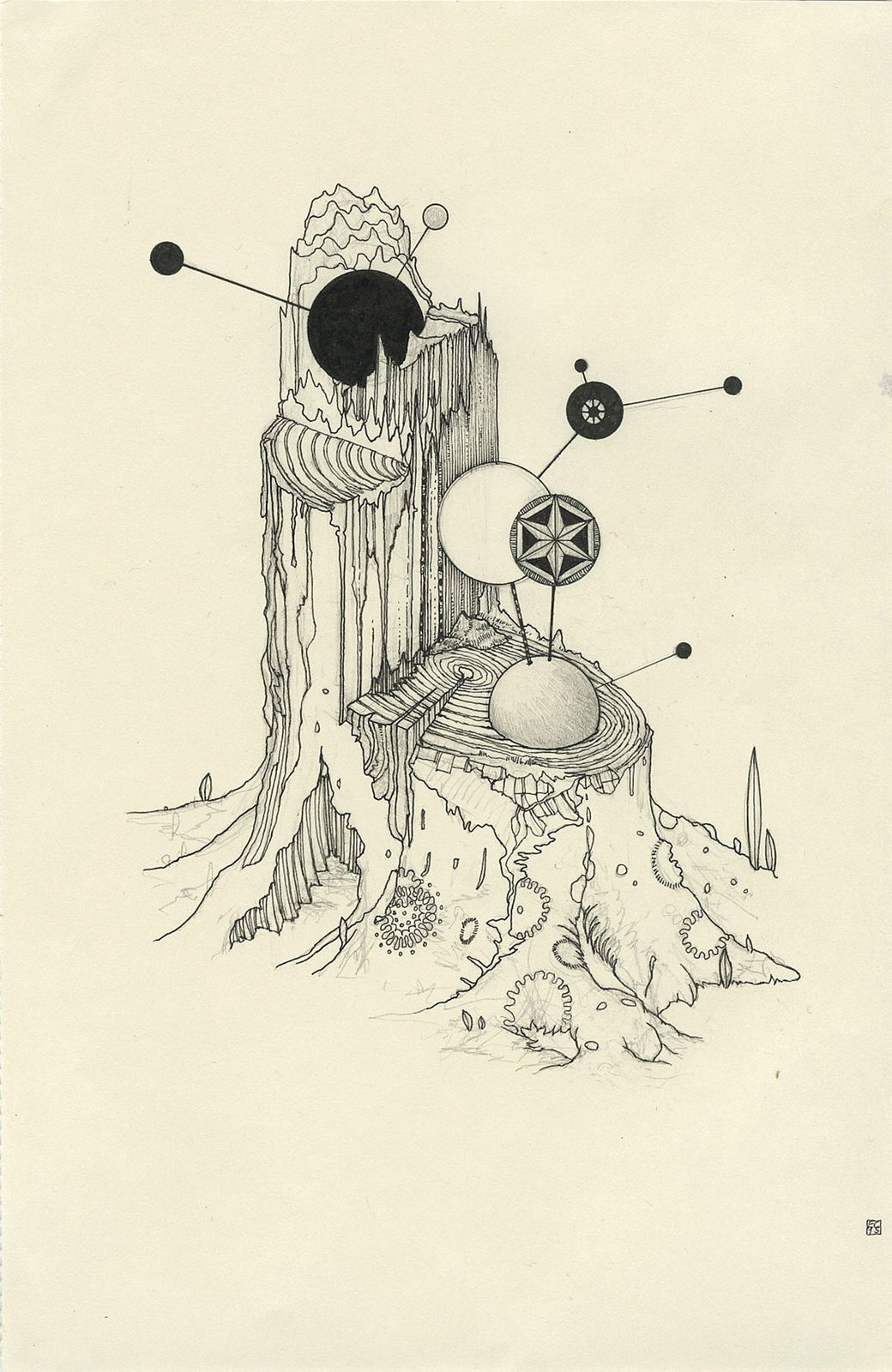 Drawing of space age landscape