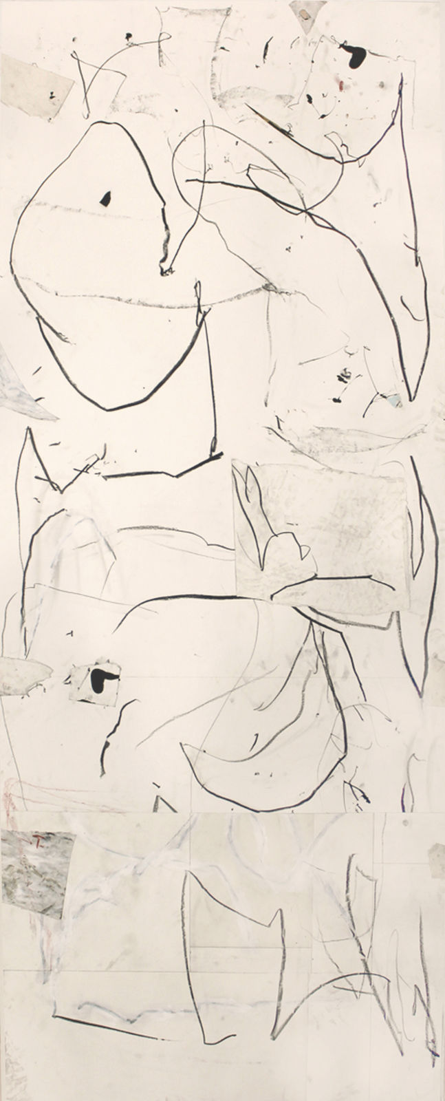 Flowing black ink lines on white painted paper