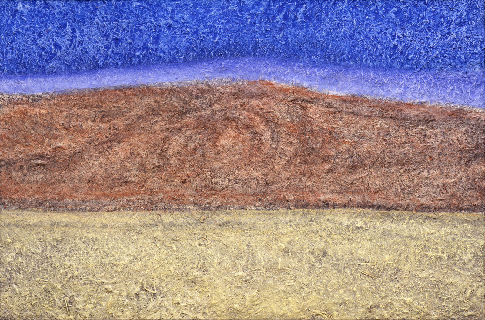 Painting of royal blue sky over brown mountain