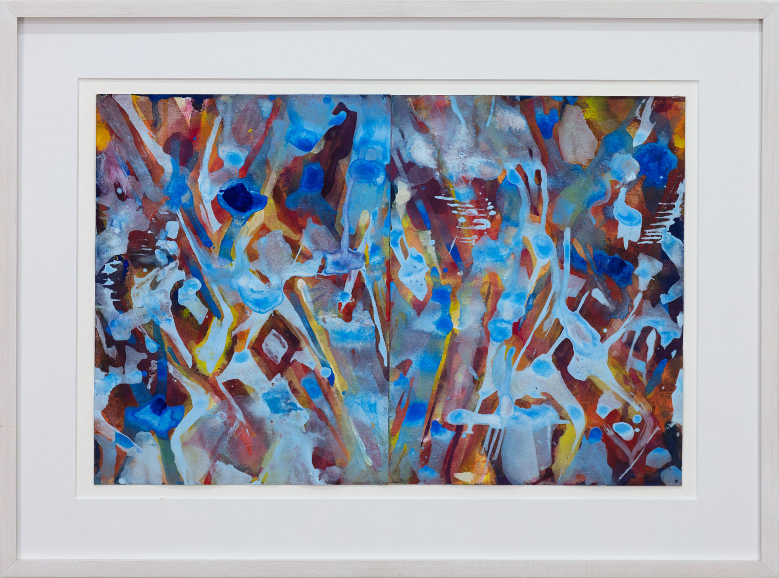 Multicolored abstract work featuring shades of blue and orange