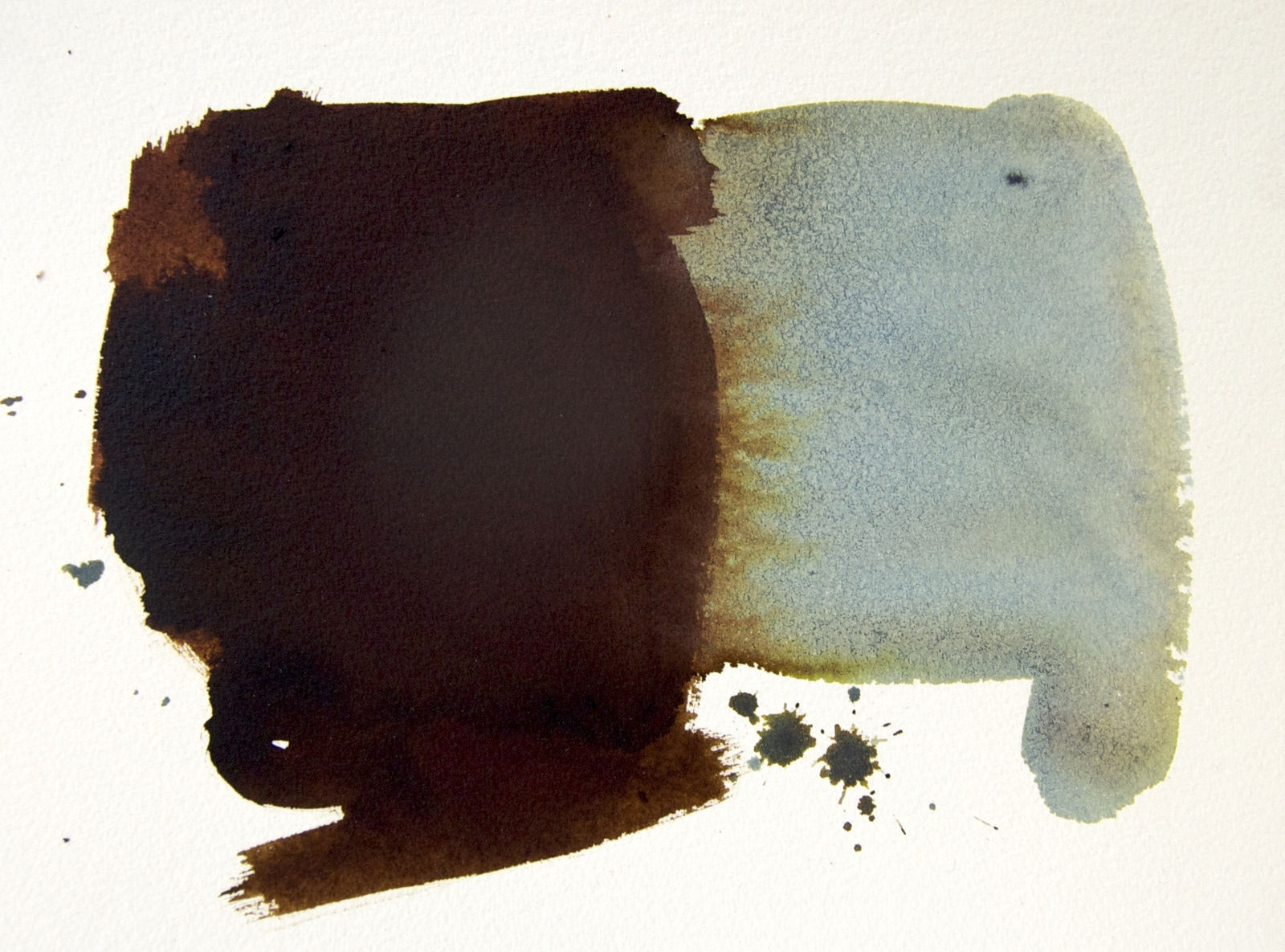 Watercolor, left side brown irregular rectangle, right side light blue irregular rectangle