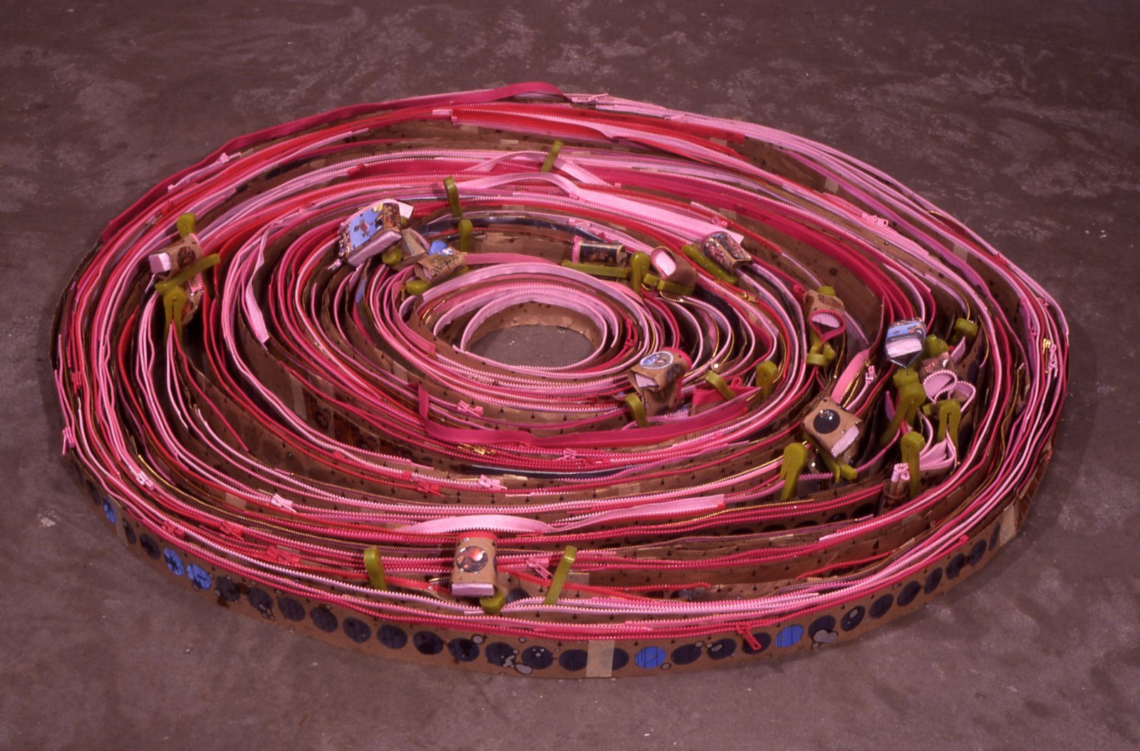 Pink tape circled in many concentric circles