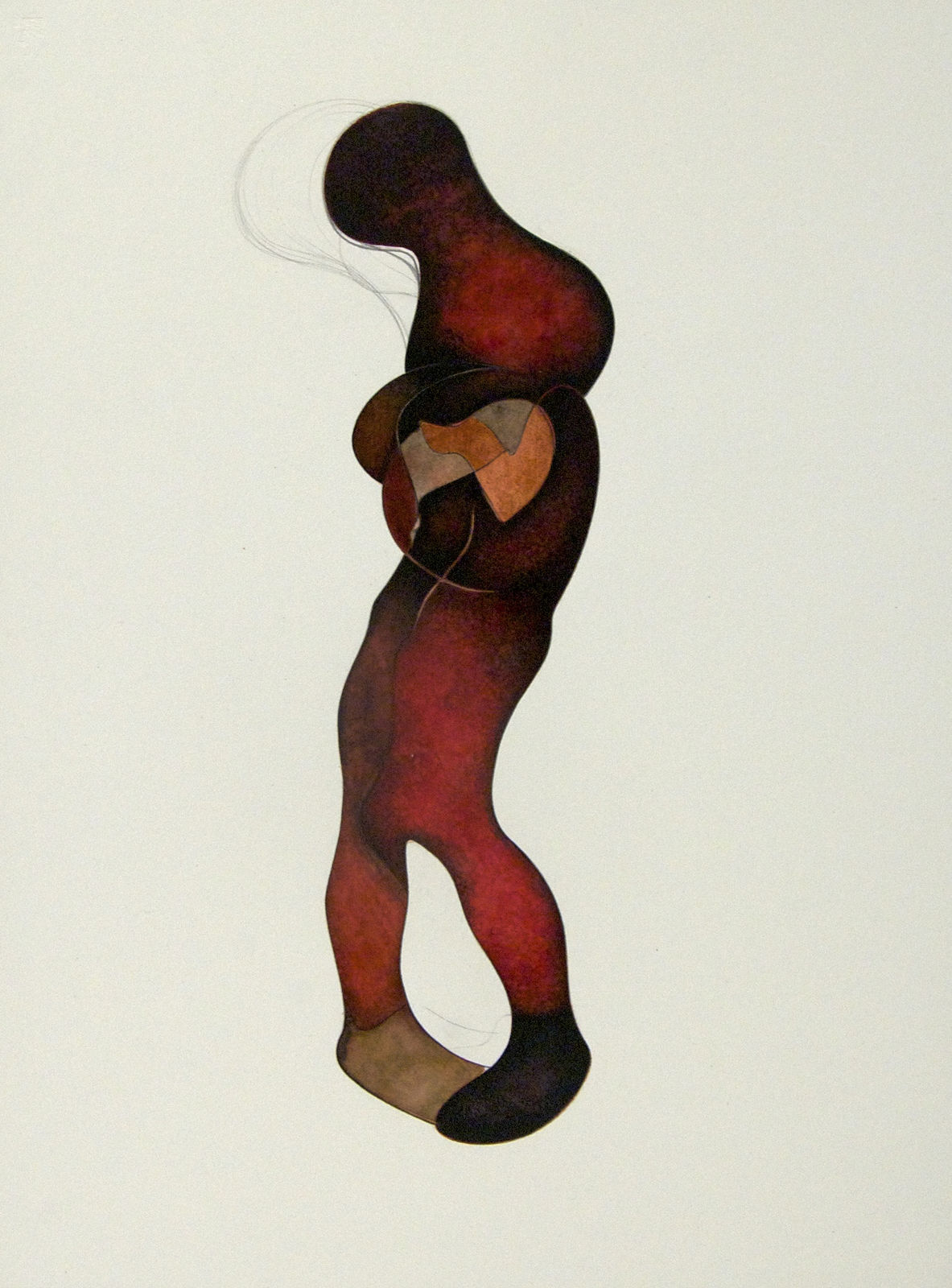 Watercolor, abstract figure in reddish-brown