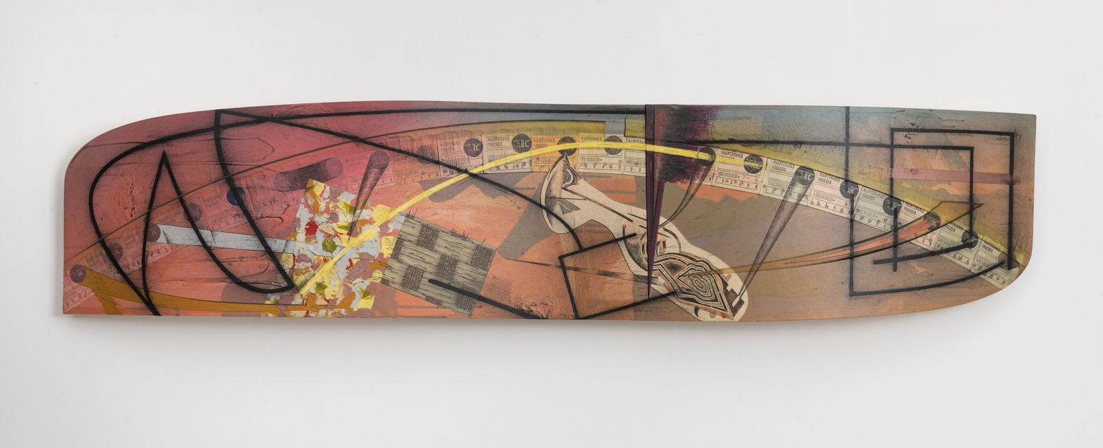 board with tickets and colorful painting going across