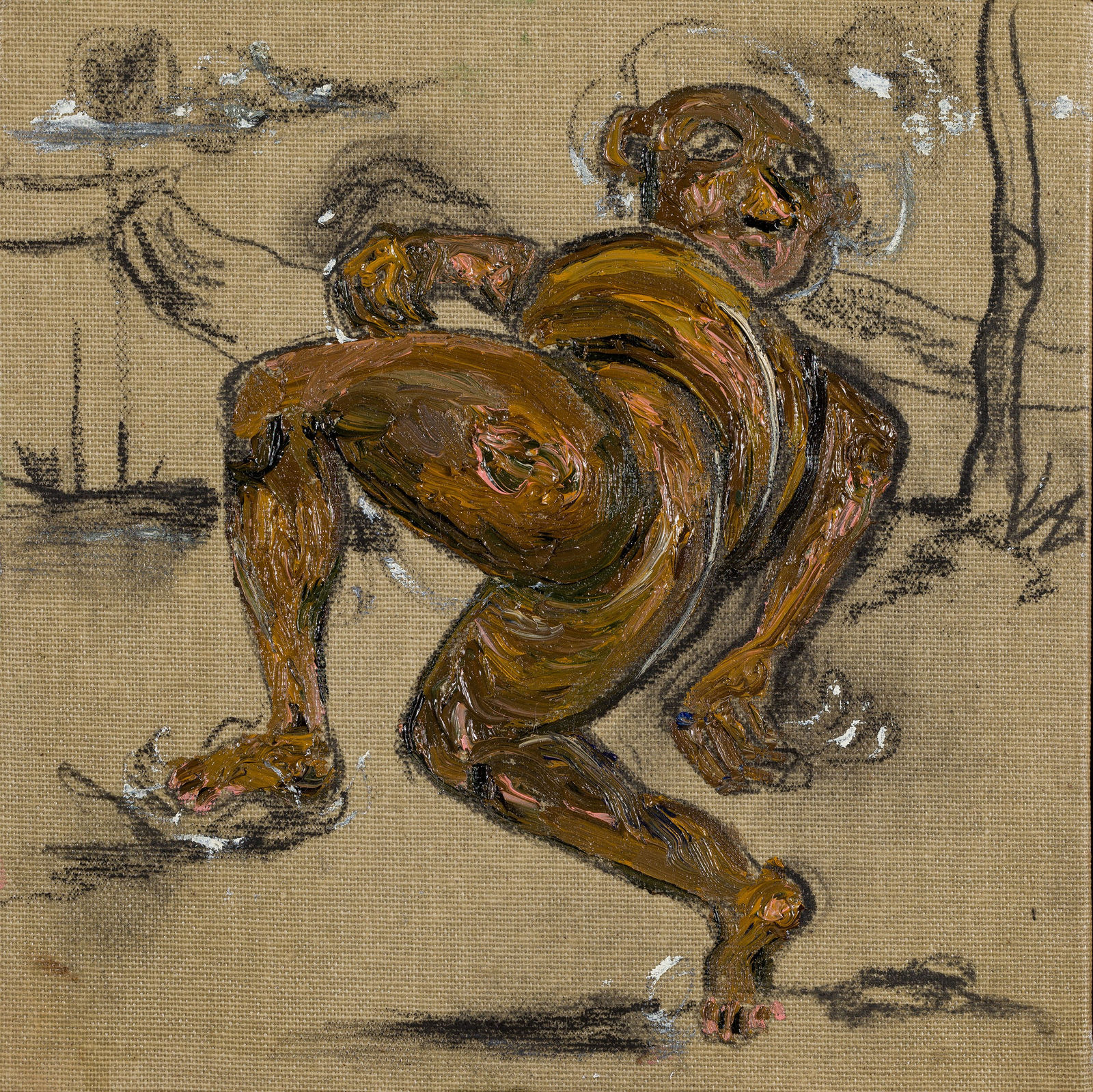 Maitha Abdalla Confessions To A Night, 2024 Charcoal and oil on canvas 20 x 20 cm 7 7/8 x 7 7/8 in (ITALY)