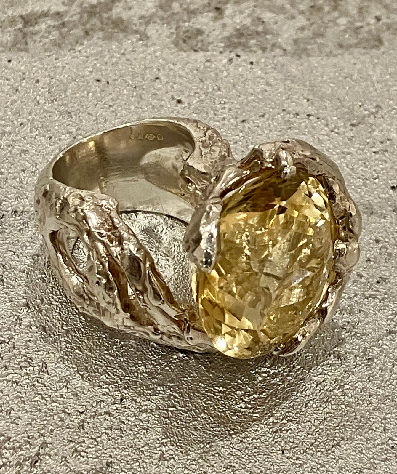 Yamina, 'Sauvage Ravin' Yellow Quartz and Sculpted Silver Ring