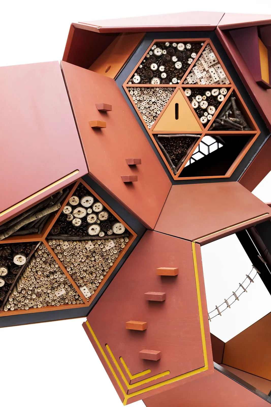 Wooden sculpture against white background