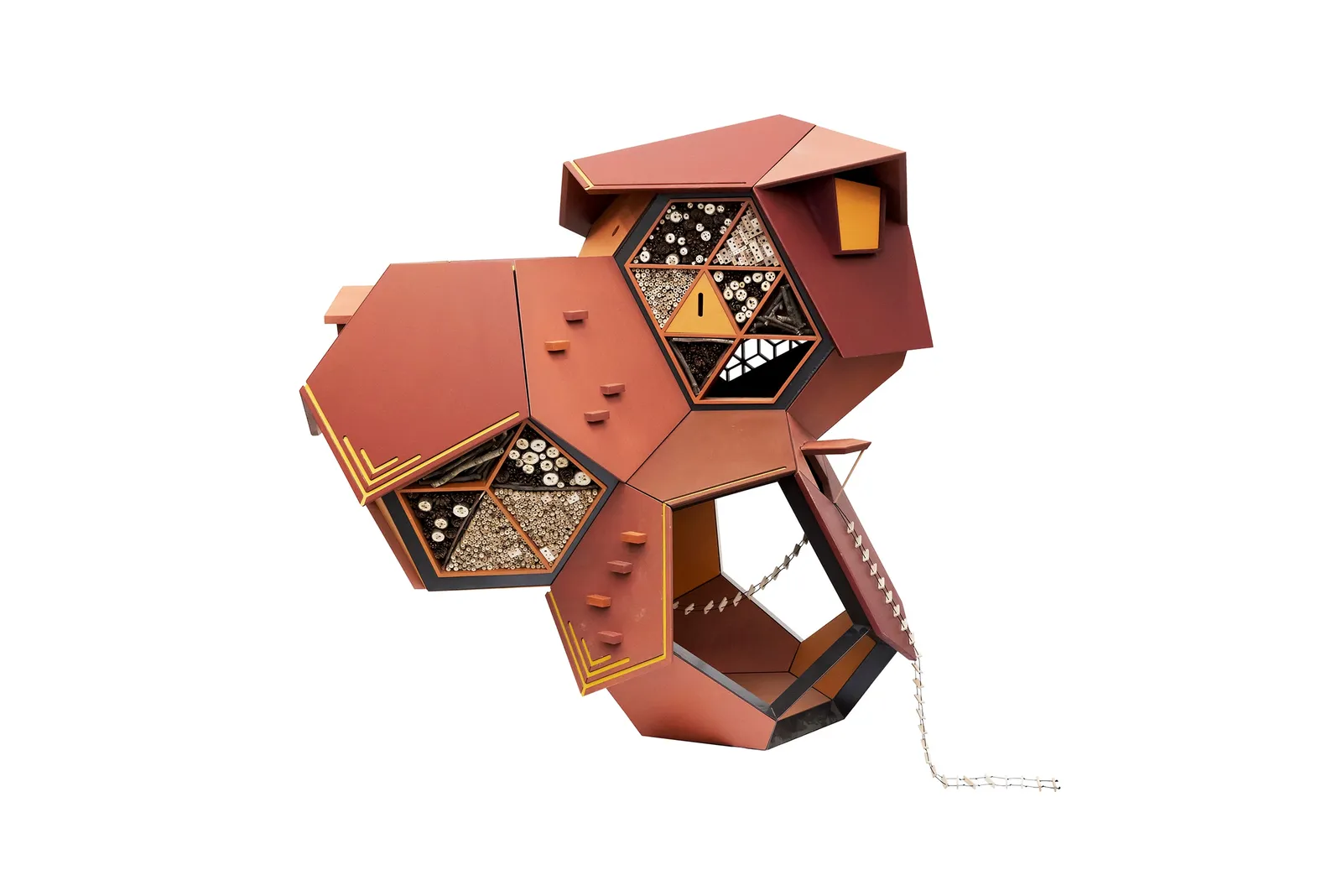 Wooden sculpture against white background