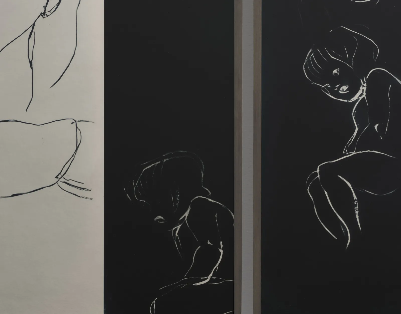 Image of Sitzender weiblicher Akt, Drei Skizzen eines Kindes, Kauernder Mädchenakt mit emporgezogenem linken Knie, 1938/2024 (Version I)