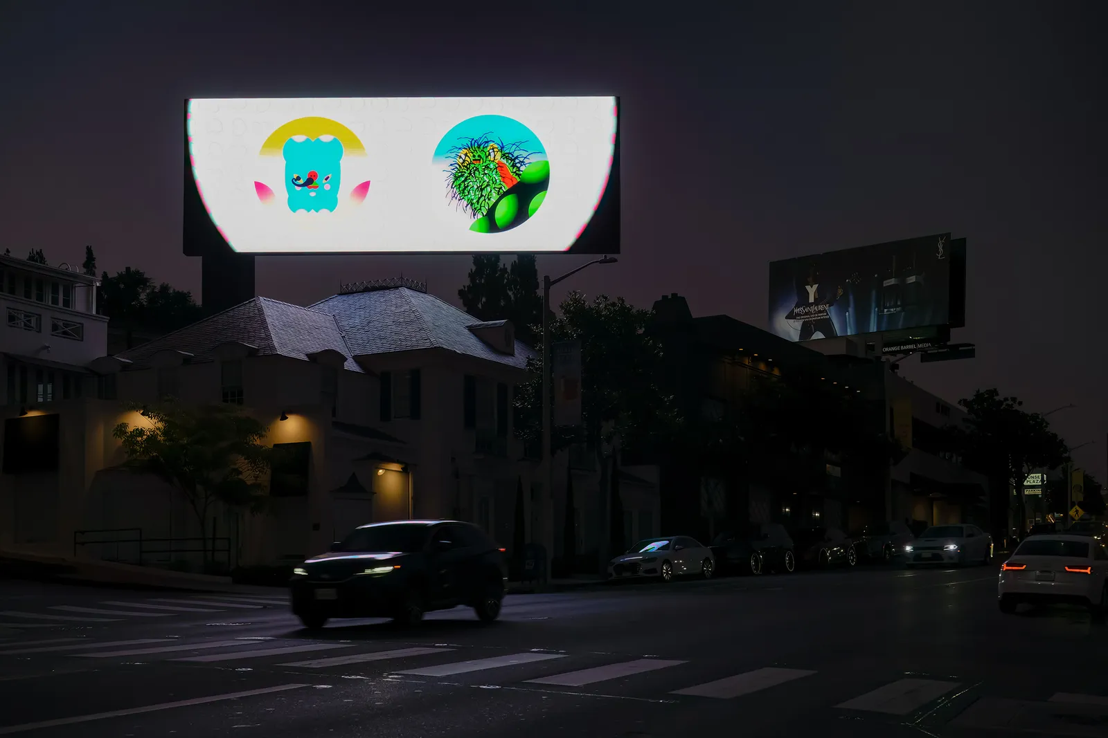 Wong Ping’s Screen Shaver (2014/2023) in on view on Sunset Boulevard, organized by City of West Hollywood's Moving Image Media Art Program (MIMA).