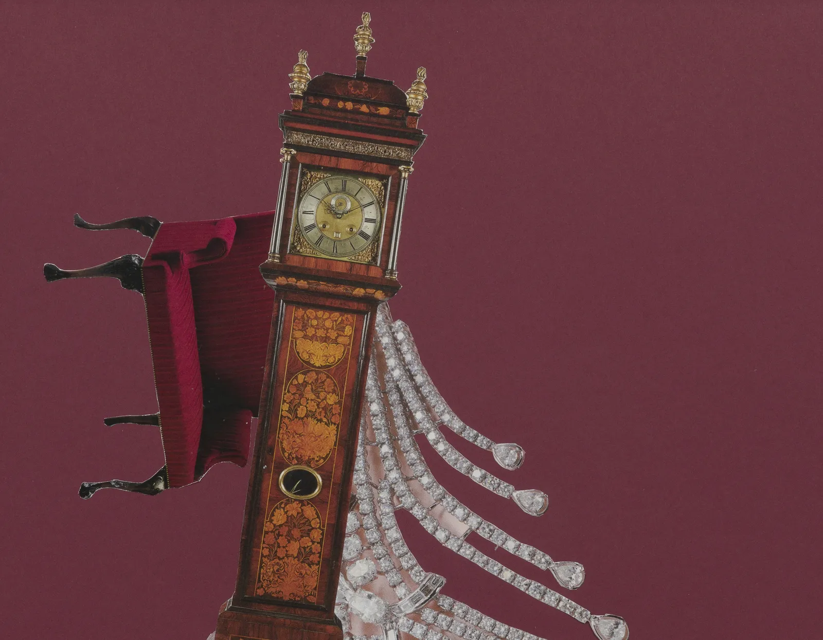 Image of Catachresis on paper #66 (face of the clock, legs of the chair, face of the crystal, heels of the shoe)