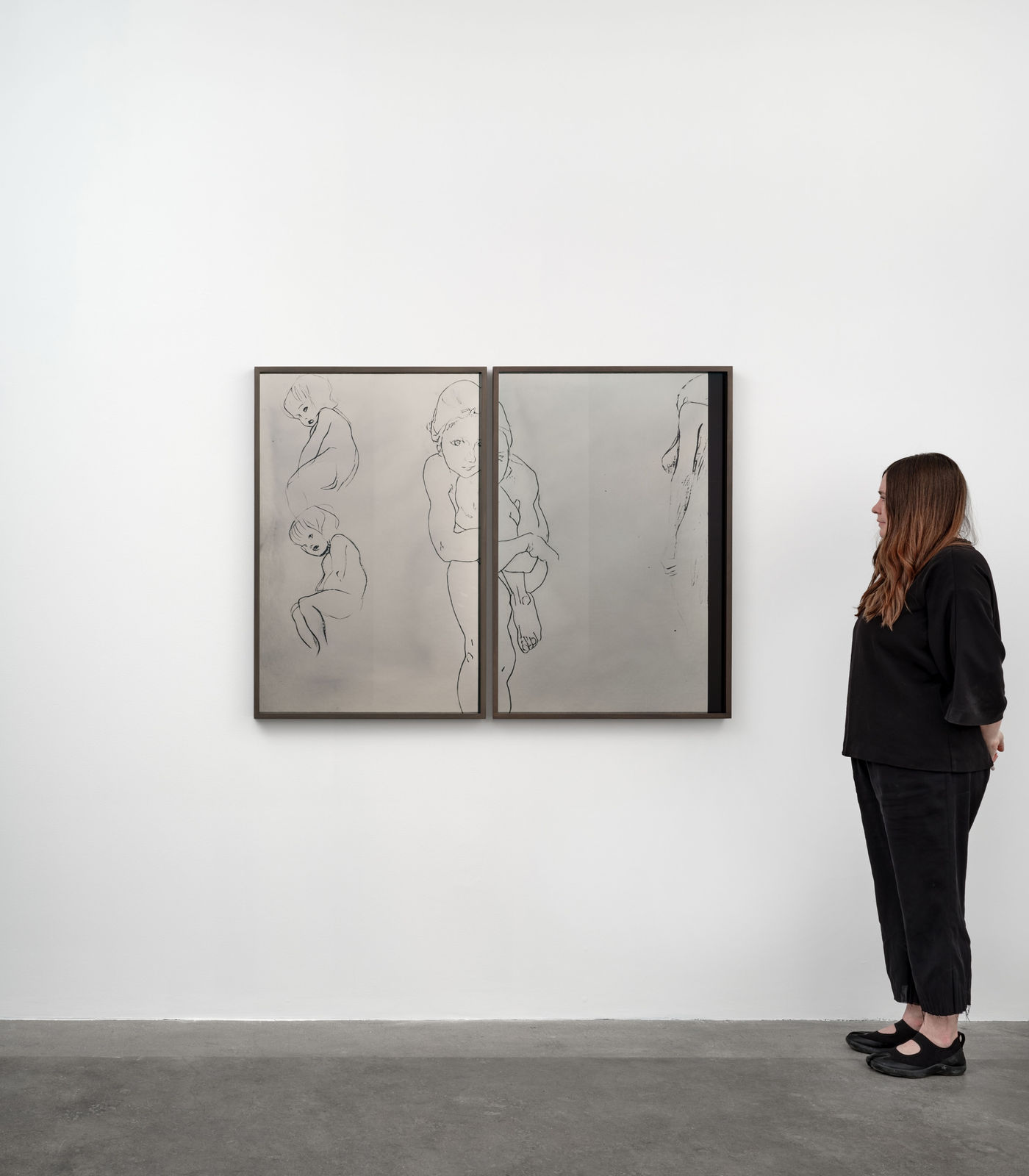 Image of Drei Skizzen eines Kindes, Kauernder Mädchenakt mit emporgezogenem linken Knie, Weiblicher Rückenakt nach links, 1938/2024 (Version I)