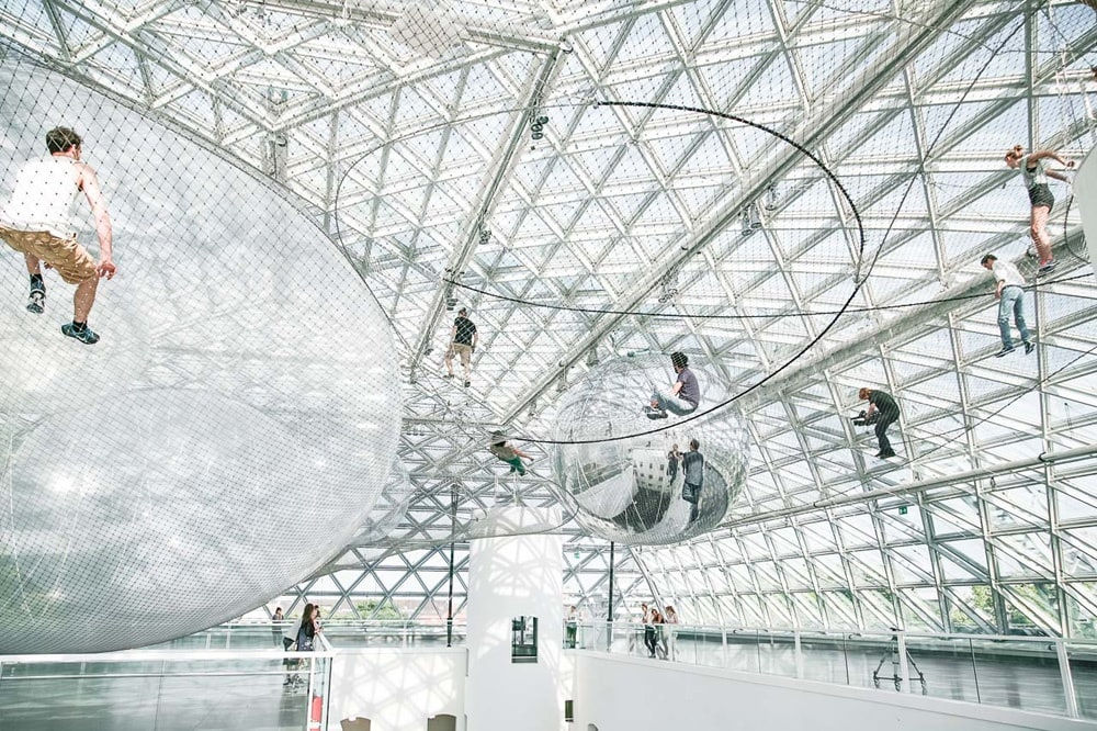floating nets inside museum