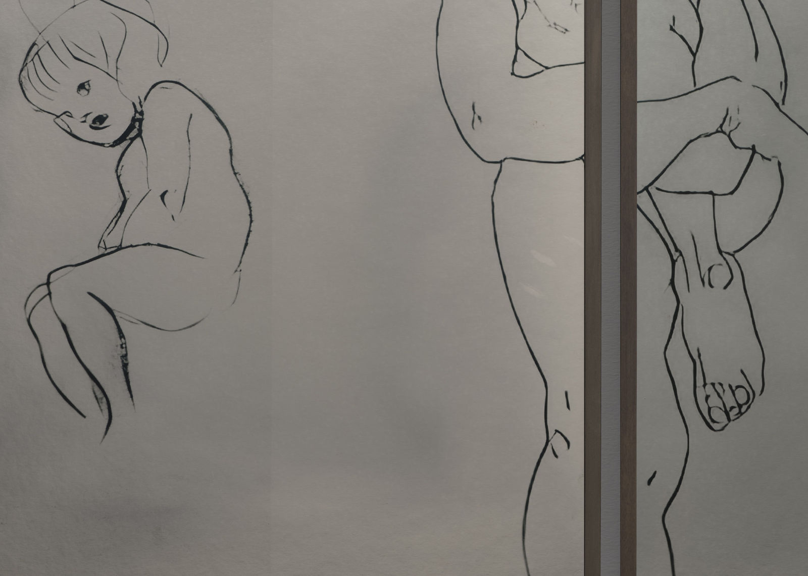 Image of Drei Skizzen eines Kindes, Kauernder Mädchenakt mit emporgezogenem linken Knie, Weiblicher Rückenakt nach links, 1938/2024 (Version I)