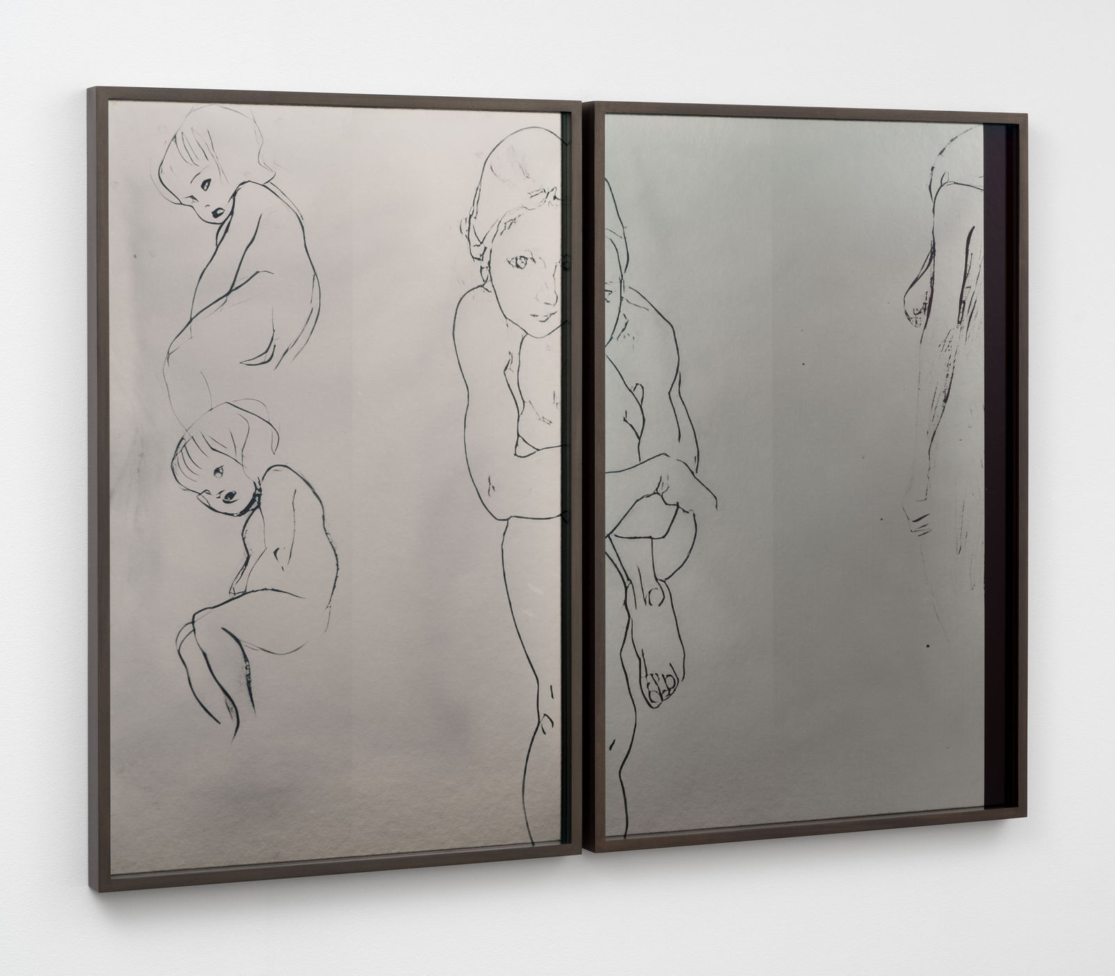 Image of Drei Skizzen eines Kindes, Kauernder Mädchenakt mit emporgezogenem linken Knie, Weiblicher Rückenakt nach links, 1938/2024 (Version I)