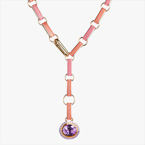 Alice Cicolini, Silver tile 29 link chain with oval pendant