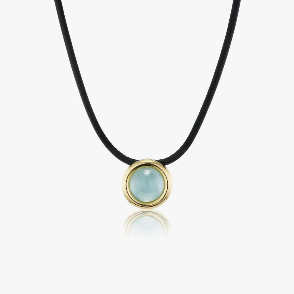 BECK, Scuba leather choker with circular cabochon aquamarine