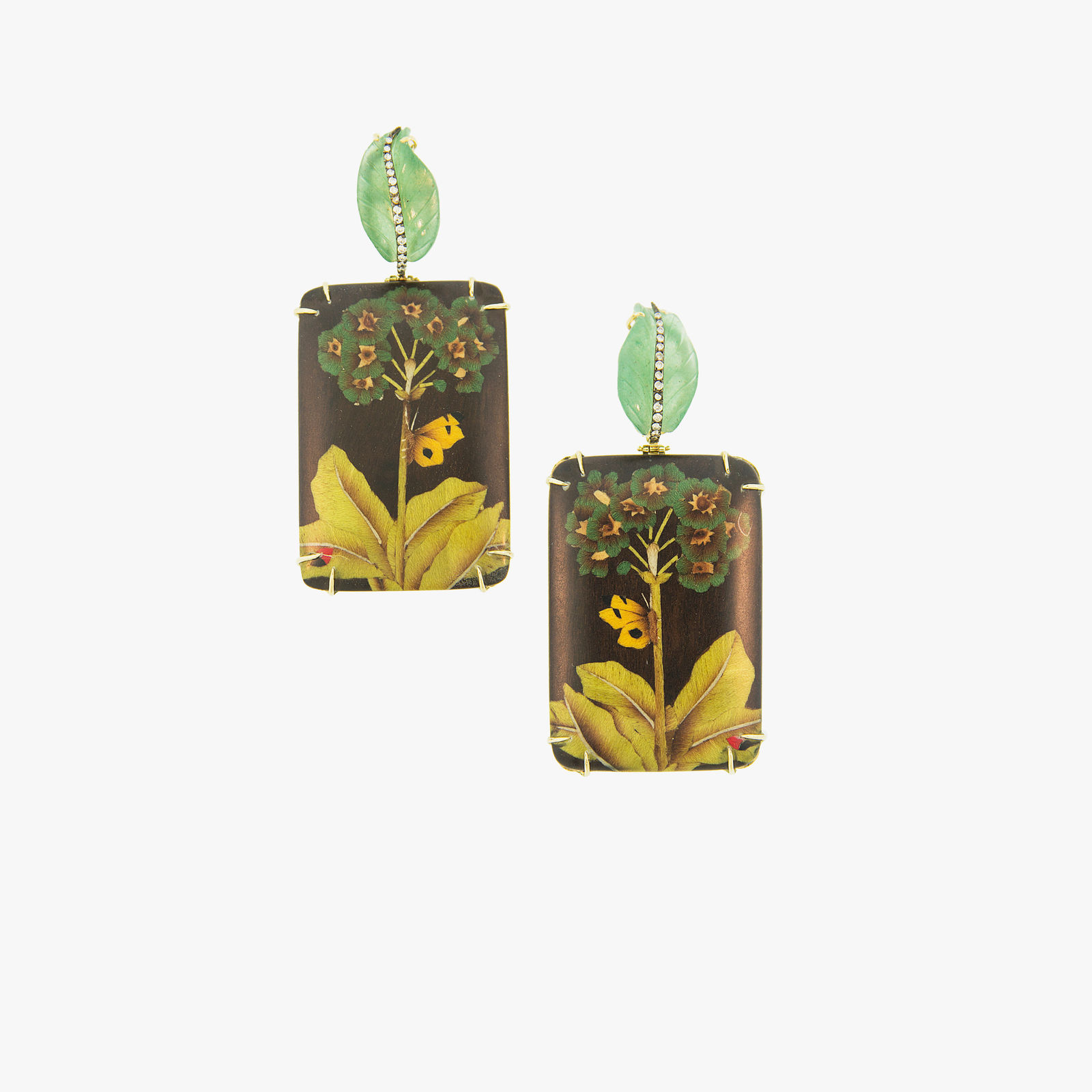 Silvia Furmanovich, Marquetry brown tree and butterfly earrings