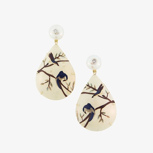 Silvia Furmanovich, Bird and branch marquetry earrings