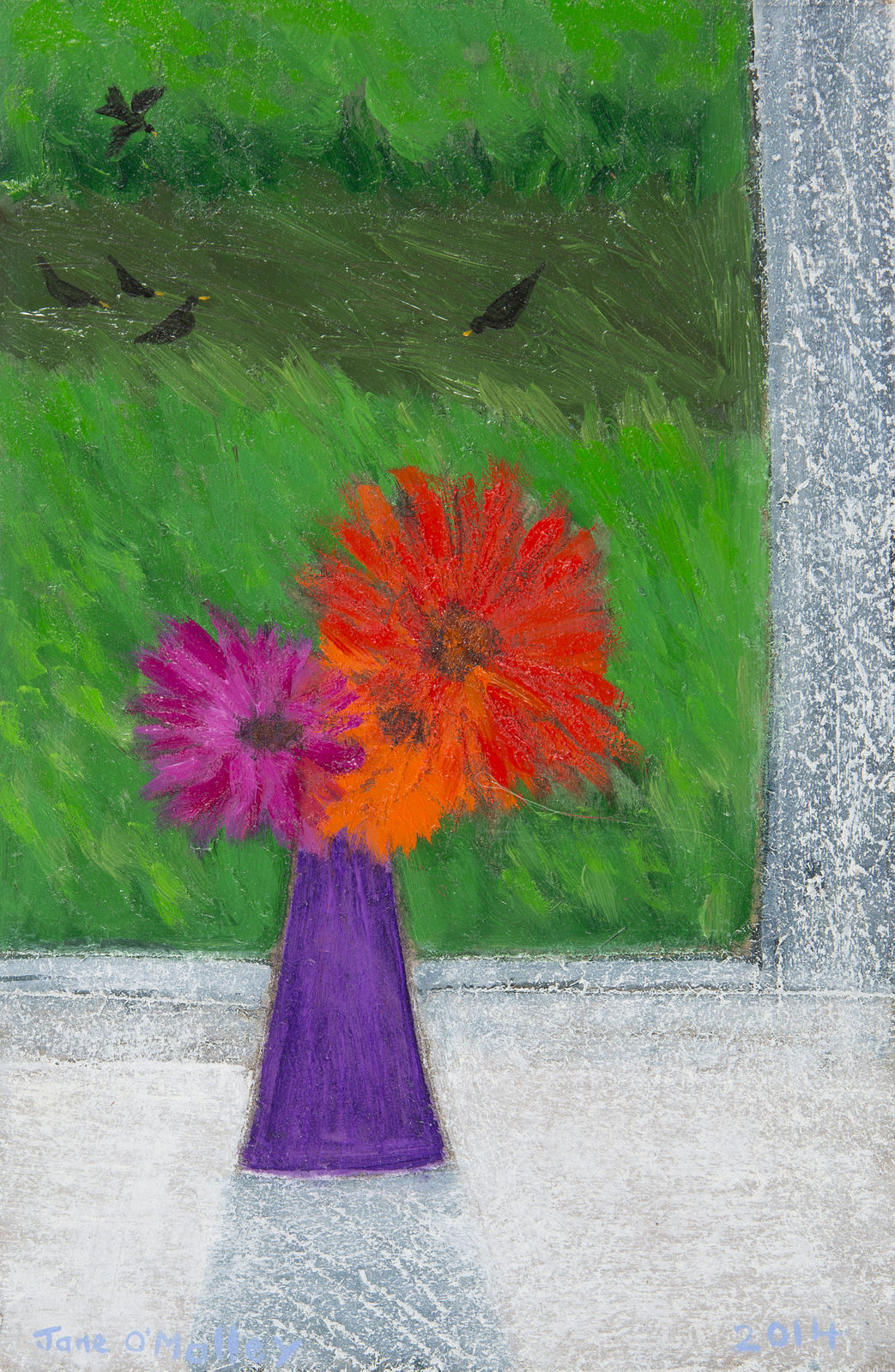 Jane O'Malley, Spring Window with Blackbirds, 2014