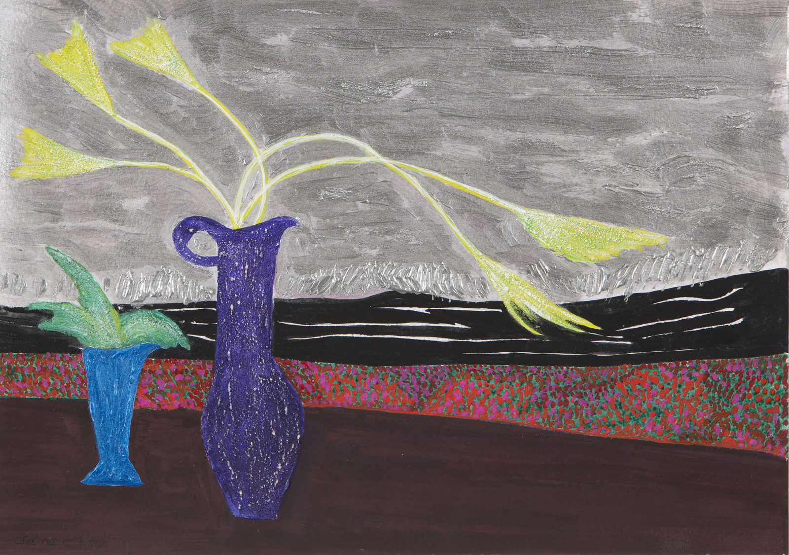 Jane O'Malley, Silver & Black with Geranium Field - Lanzarote, 2014