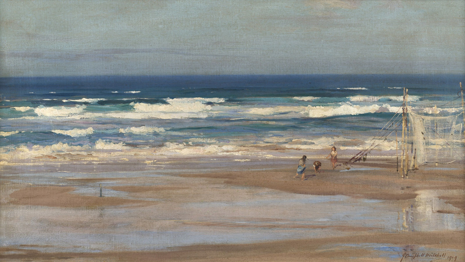 John Campbell Mitchell RSA, Children on a beach, 1919